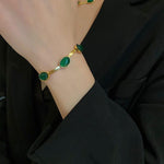 Oval Green Crystal Pendant Necklace Set With Bracelet Casual Combo