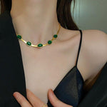 Oval Green Crystal Pendant Necklace Set With Bracelet Casual Combo