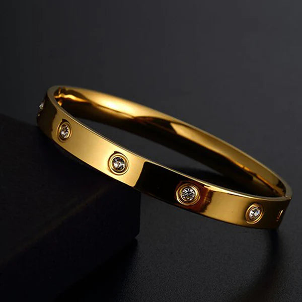 Stainless Steel Gold Plated Love AD Anti-Tarnish Bracelet For Women