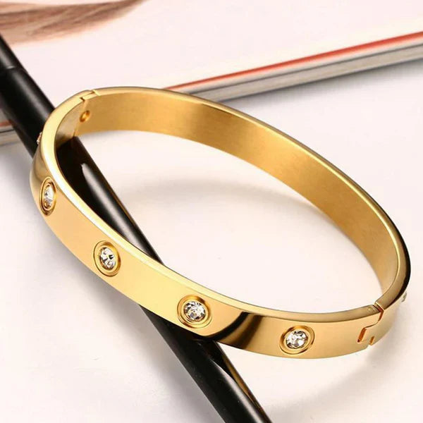 Stainless Steel Gold Plated Love AD Anti-Tarnish Bracelet For Women