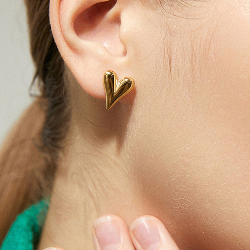 Minimal Gold Heart Stud Earrings | Elegant Everyday Wear