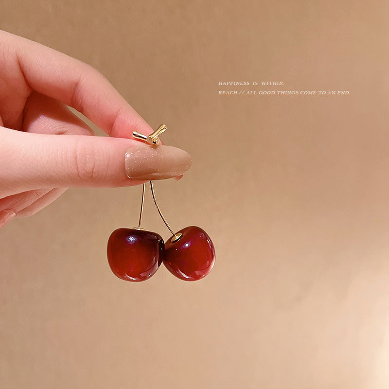 Cherry Drop Earrings for Women | Red Cherry Earrings | Cute Korean Style Earrings