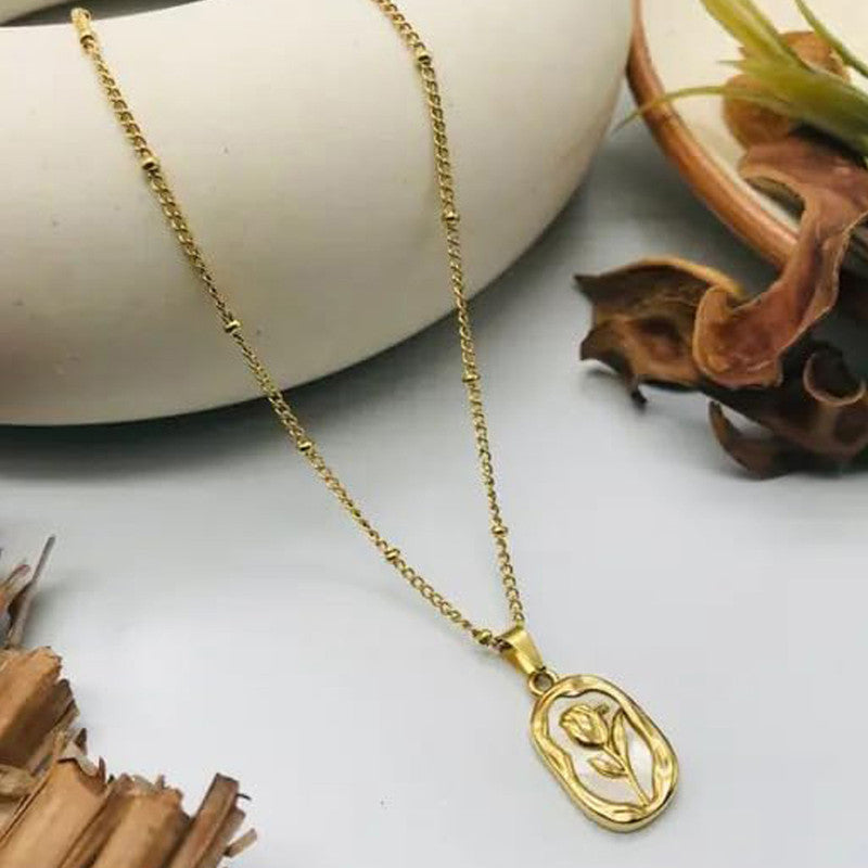 Gold-Tone Rose Pendant Necklace for Women | Anti-Tarnish |  Floral Design