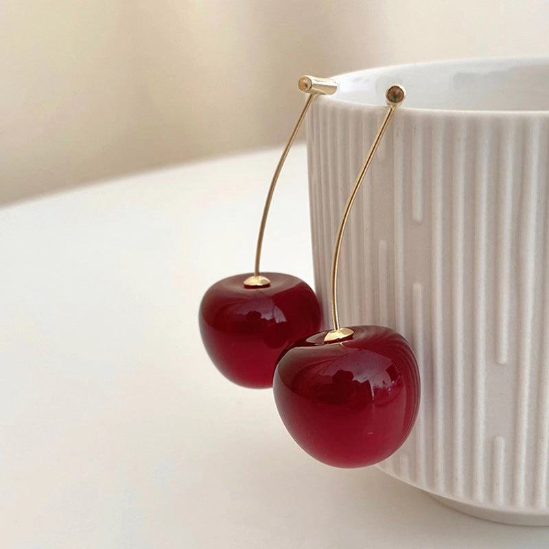 Cherry Drop Earrings for Women | Red Cherry Earrings | Cute Korean Style Earrings