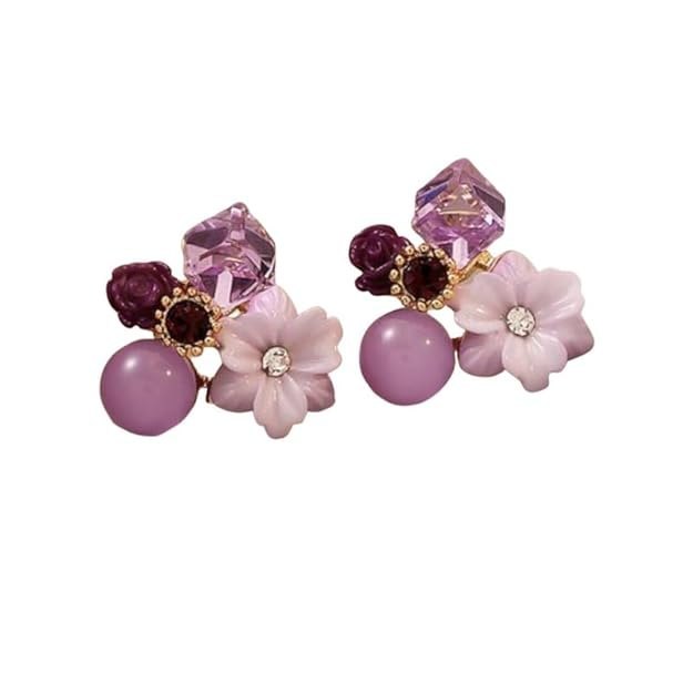 Lavender Floral Crystal Stud Earrings for Women | Elegant Earrings