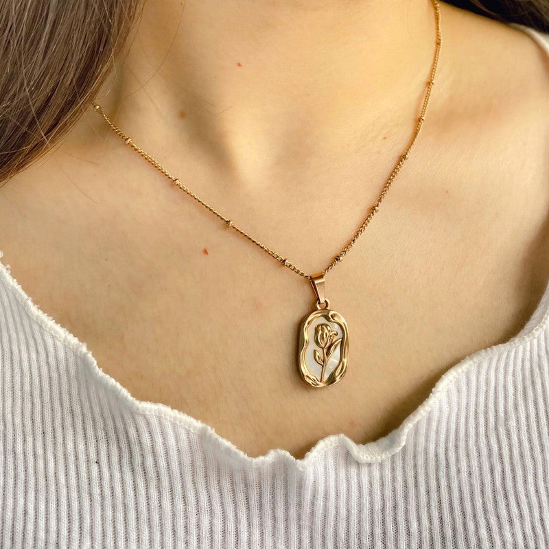 Gold-Tone Rose Pendant Necklace for Women | Anti-Tarnish |  Floral Design