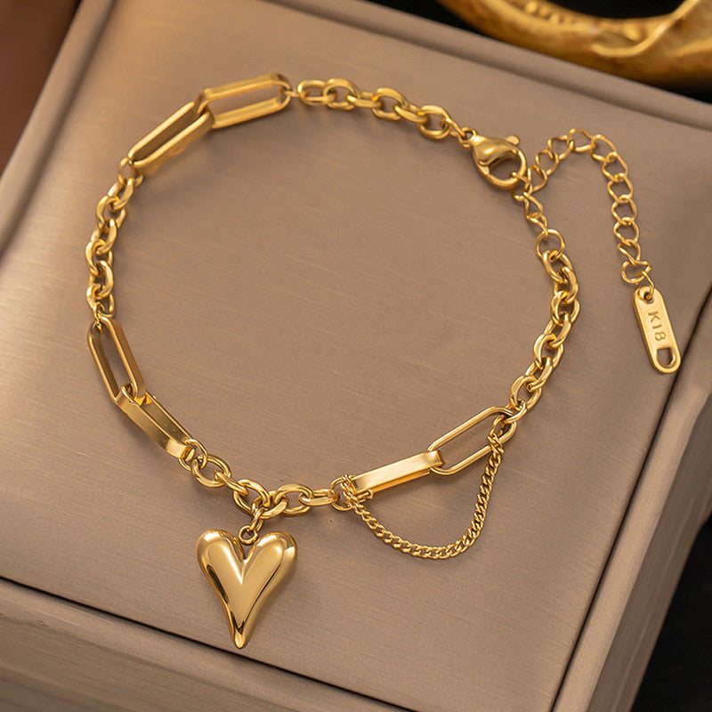 Elegant Gold Heart Charm Bracelet for Women | Adjustable Chain Bracelet