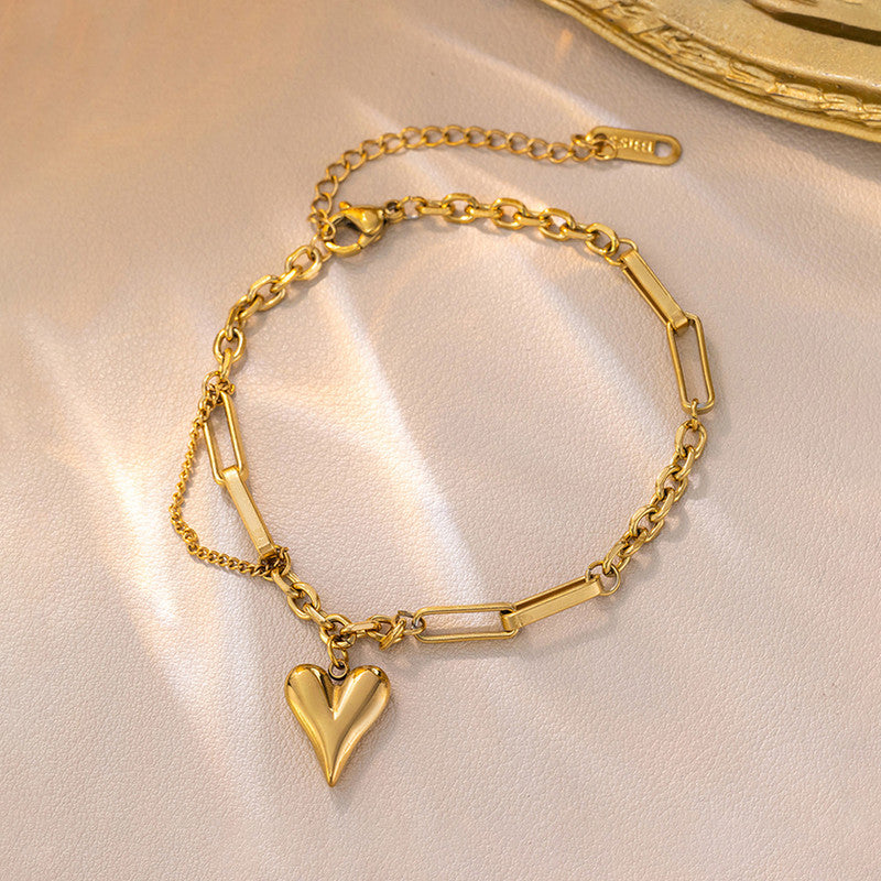 Elegant Gold Heart Charm Bracelet for Women | Adjustable Chain Bracelet