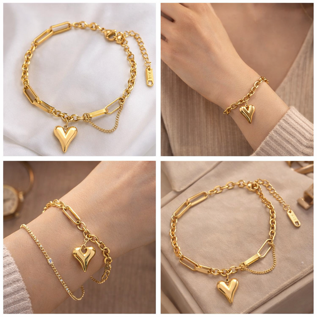 Luxury Gold Heart Jewellery Hamper | Necklace + Chain + Bracelet Gift Set